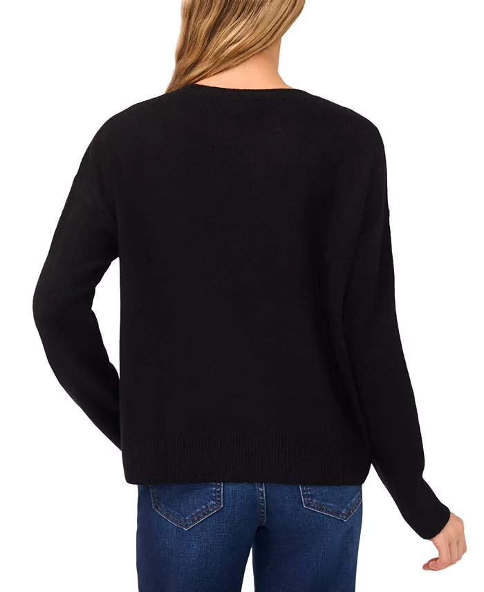 Women's Multicolor Embroidered Flower Long Sleeves Sweater - thumbnail 3