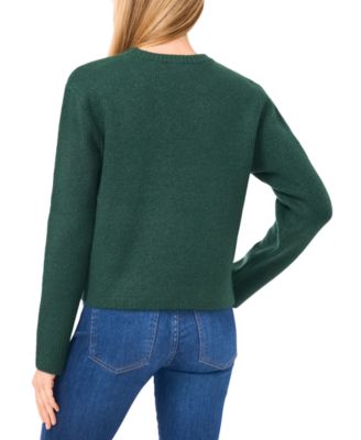 Women's Oversized Crewneck Bow Appliqu&eacute; Long-Sleeve Sweater