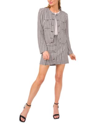 Cece Womens Gingham Jacket Knit Mini Skirt In Gray