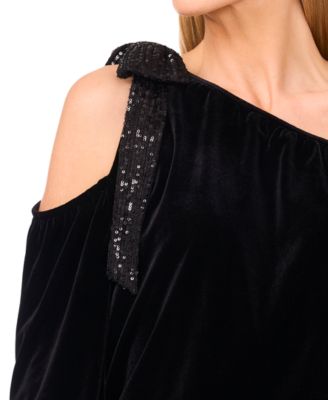 Women's Velvet One Shoulder with Sequin Bow Top