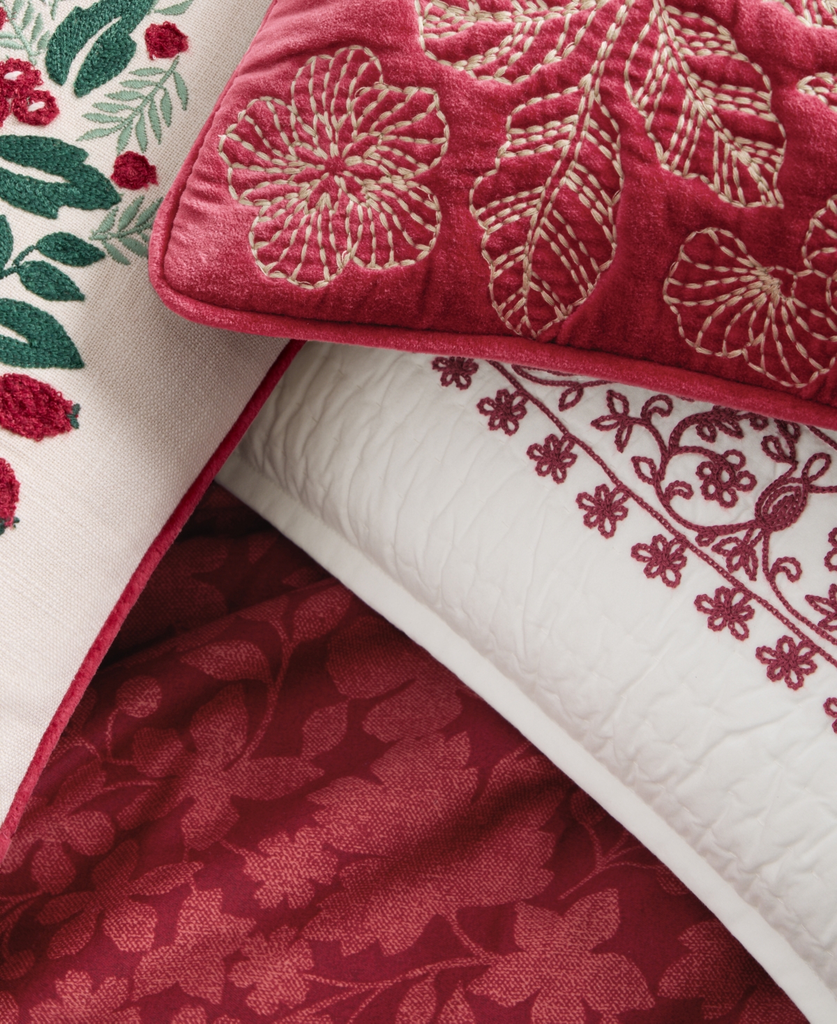Charter Club Velvet Botanical Decorative Pillow, 18" X 18", Exclusively At Macy's In Red
