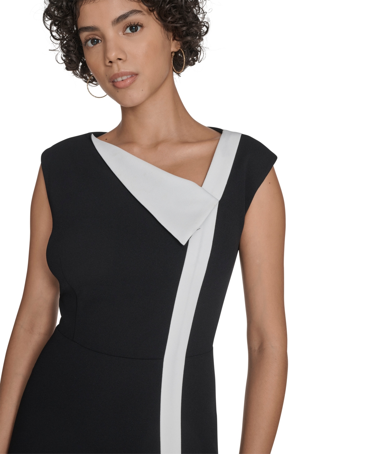 Calvin Klein Colorblock Sleeveless Fit & Flare Midi Dress In Black