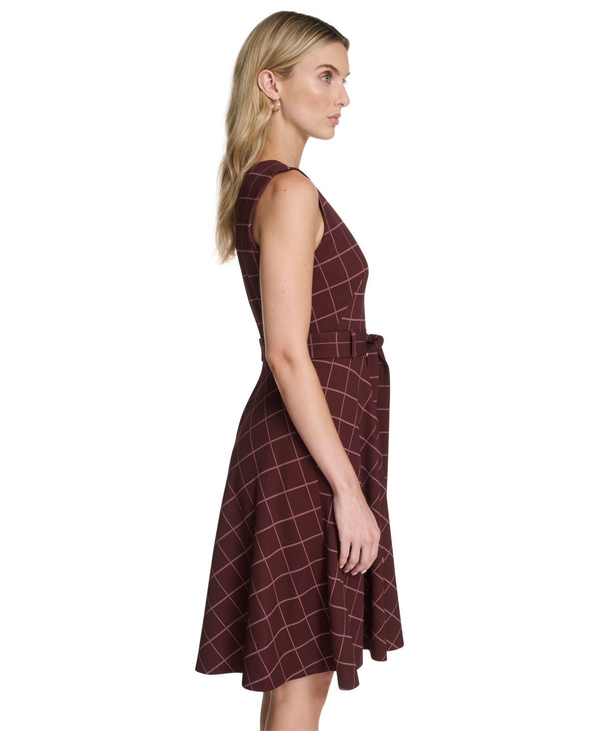 Calvin Klein Women's Belted Fit And Flare Short Dress In Burgundy