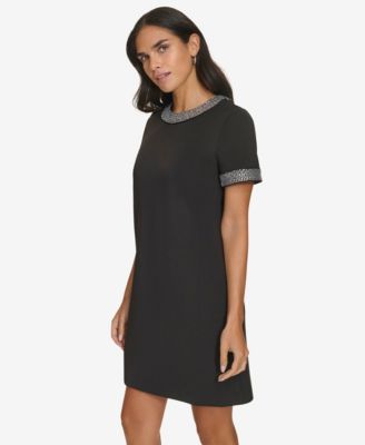 Women's Short Sleeve Bling Trim Shift Dress