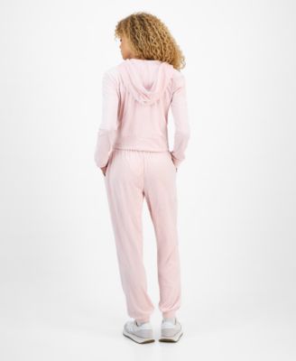 Juniors' Cable Velour Zip-Up Hoodie & Drawstring Pants
