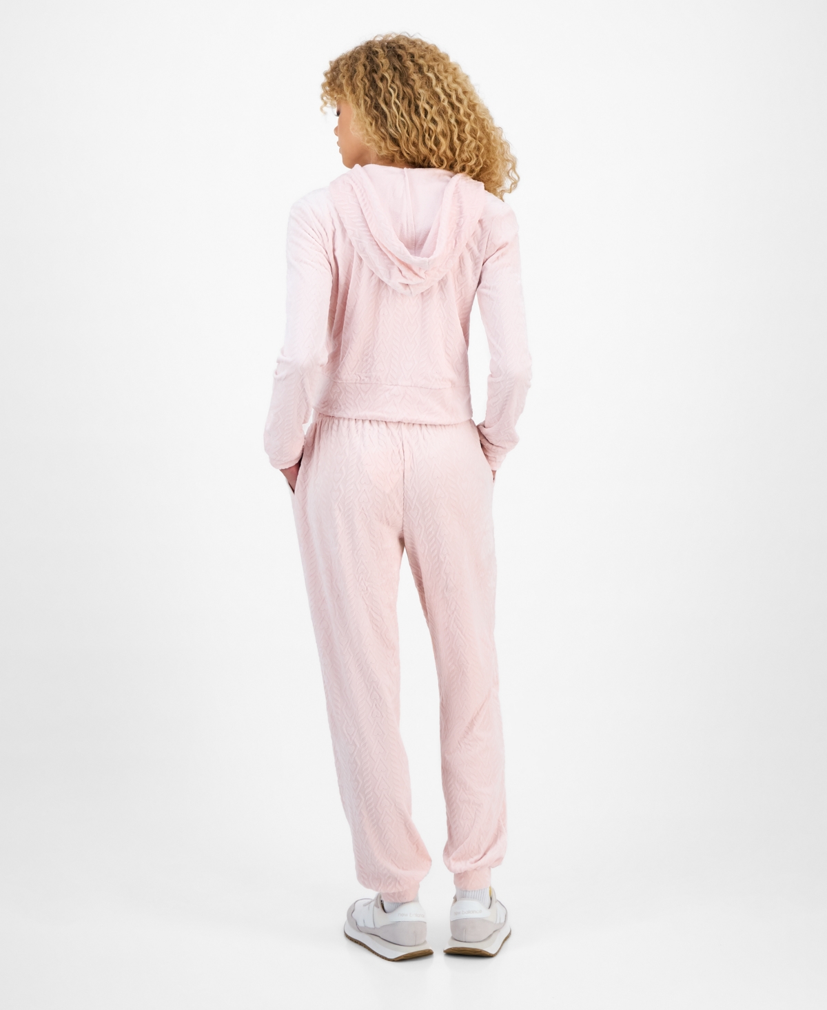 Hippie Rose Juniors' Cable Knit Heart Velour Jogger Pants
