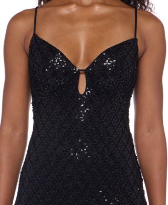 Juniors' Strappy Sequin Embellished V-Neck Short Dress