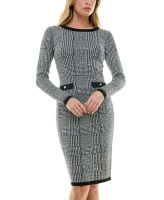 Juniors Sequin Plaid Midi Sweater Dress