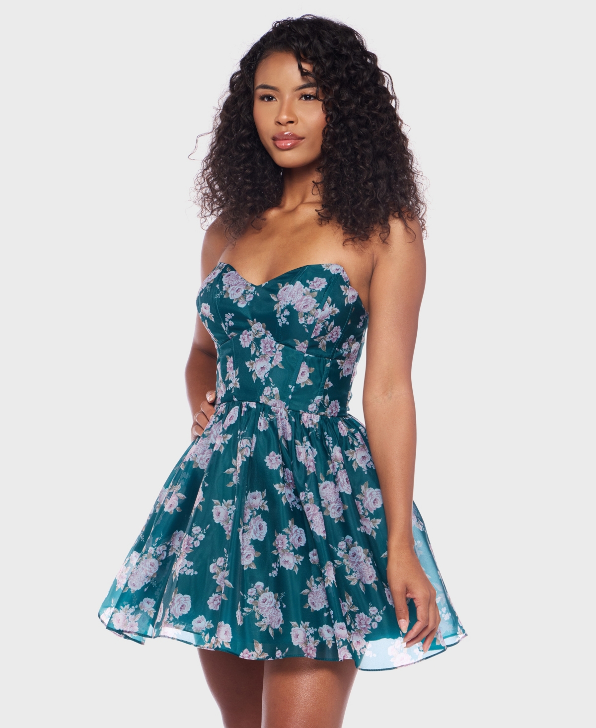 B Darlin Juniors' Strapless Short Dress In Green