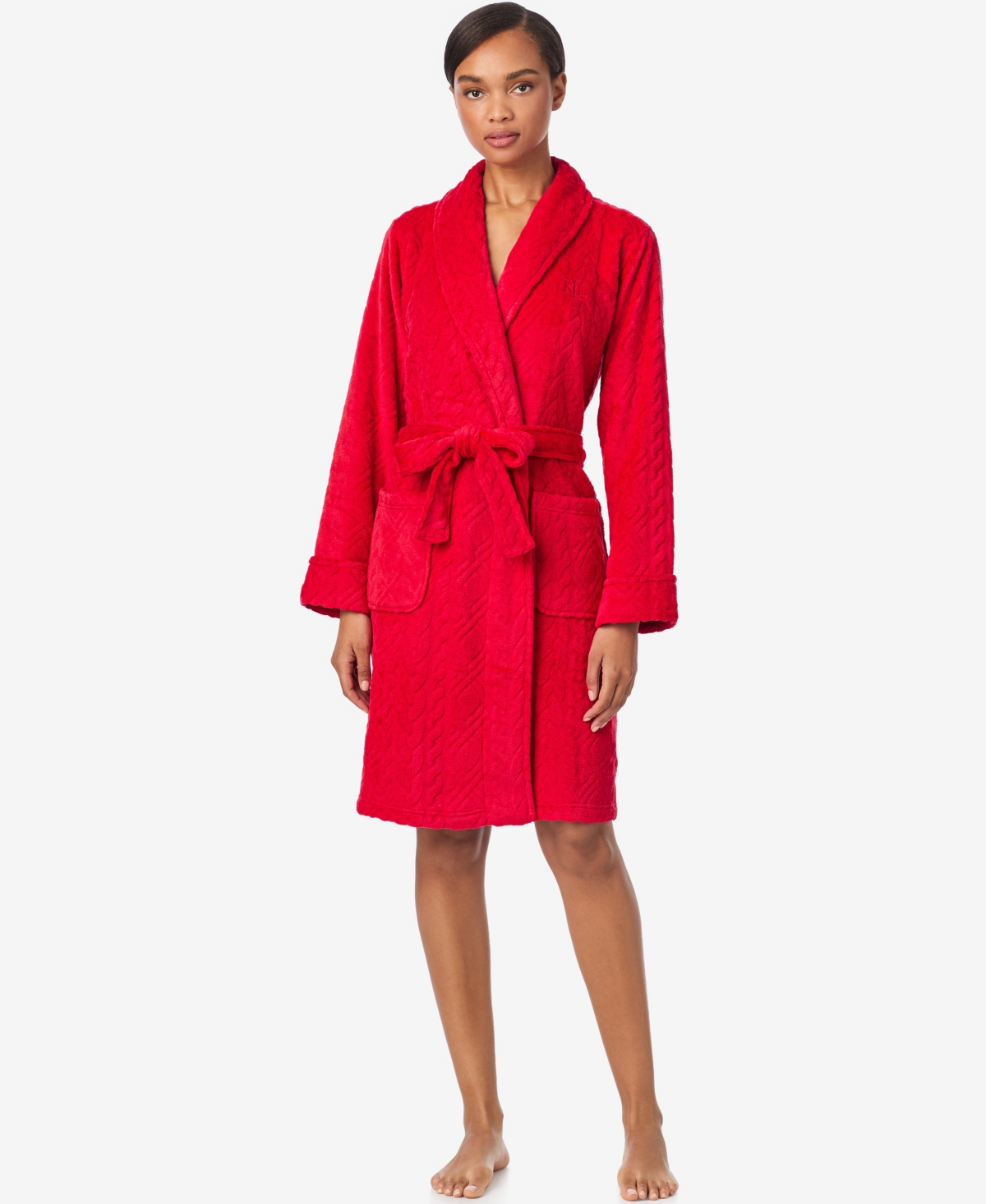 Ralph Lauren Women's Long Sleeve Shawl Collar Short Robe In Red
