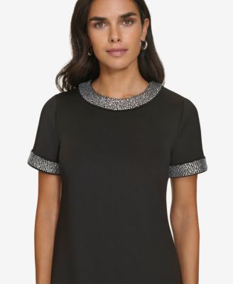 Petite Heatfix Trim Jewel Neck Dress