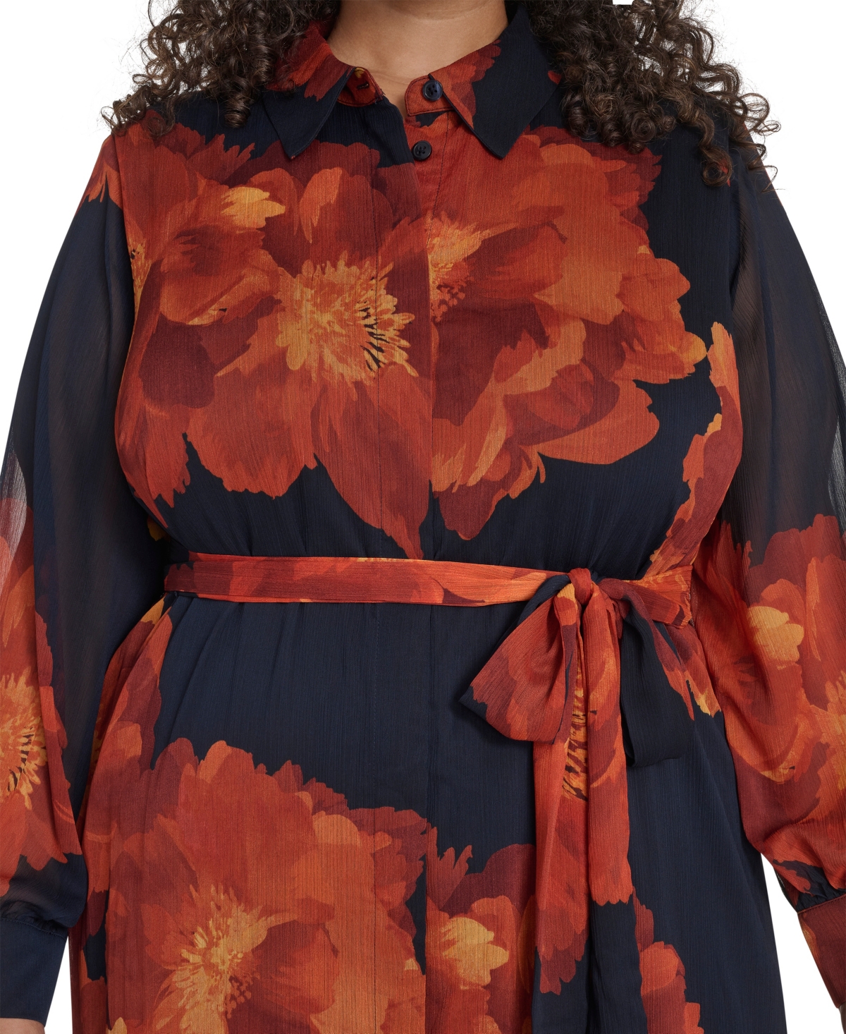 Calvin Klein Plus Size Long-sleeve Printed Midi Dress In Multi