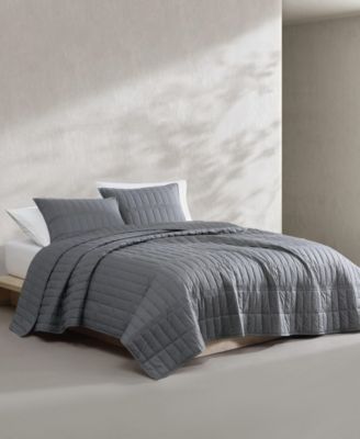 Washed Percale Solid Cotton 3-Pc. Quilt Set, King