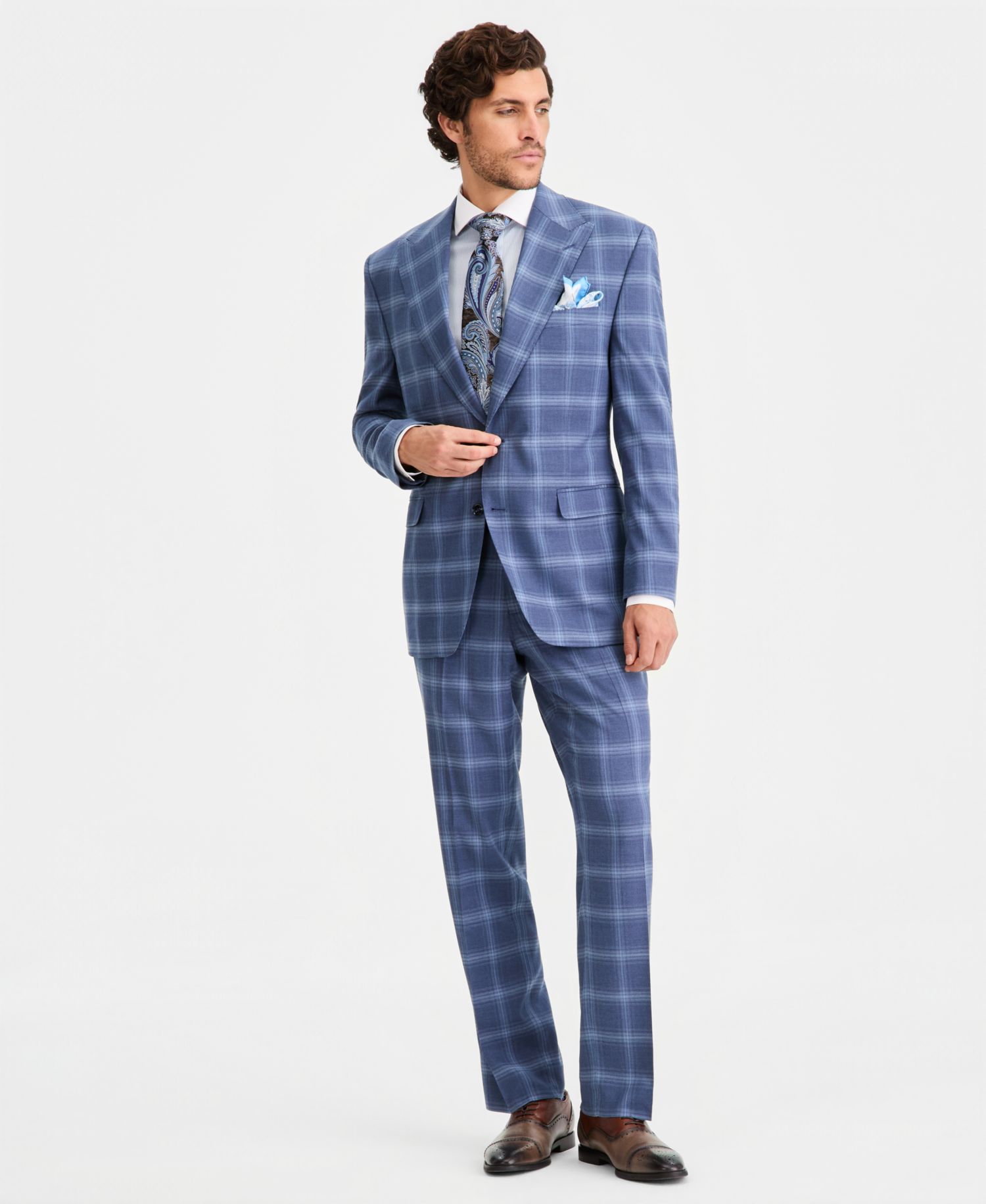 Men's Classic-Fit Navy Windowpane Suit Separates Pants