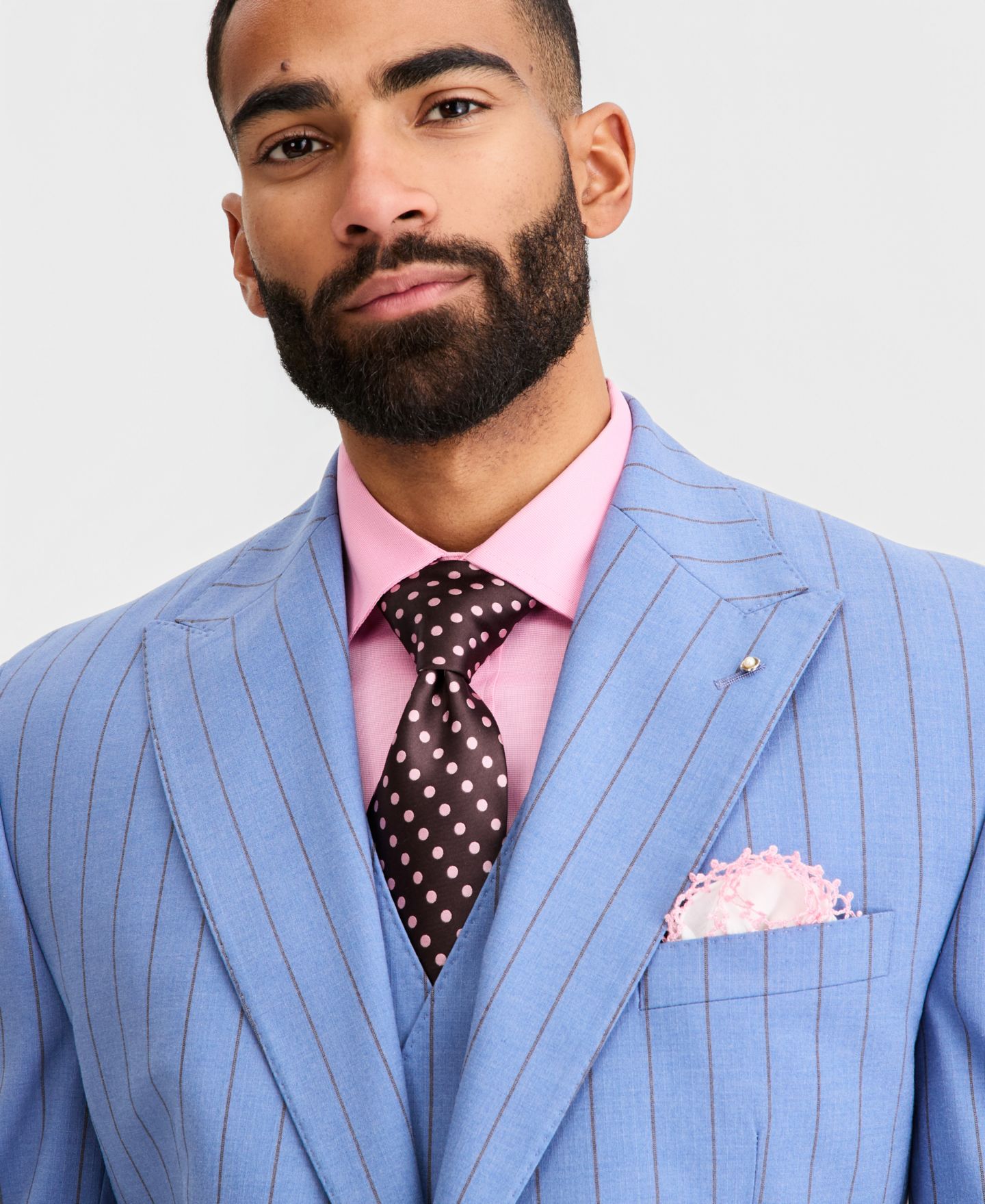Мужские куртки Tayion Collection Classic-Fit Blue Pinstripe Suit Separates, цвет: Синий — фото 3