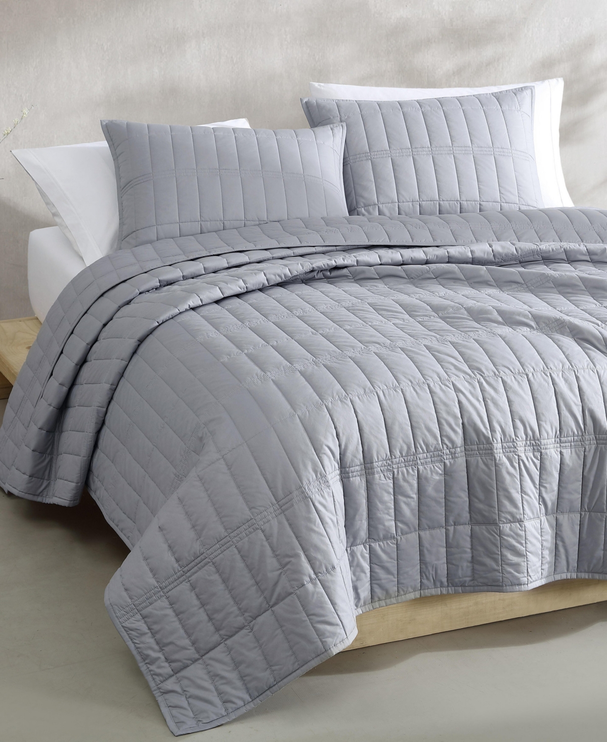 Calvin Klein Washed Percale Solid Cotton 2-pc. Quilt Set, Twin In Gray
