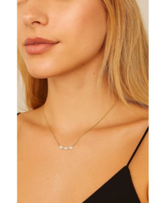18K Gold Plated Sterling Silver Necklace with Three Round Cut Cubic Zirconia Stones