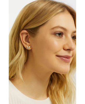 Gold Butterfly Stud Earrings Featuring Mother of Pearl Inlay
