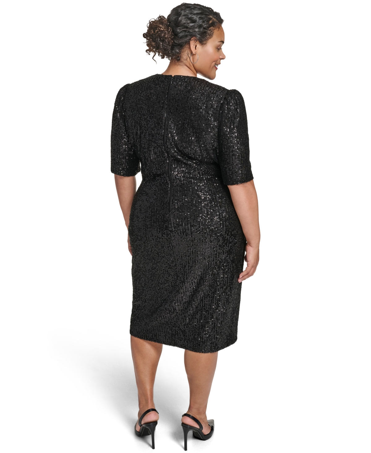 Calvin Klein Plus Size Short-sleeve Sequin Dress In Black