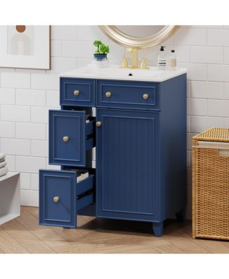 24" Bathroom Vanity Cabinet with Ceramic Sink, 2 Drawers and 1 Storage Door