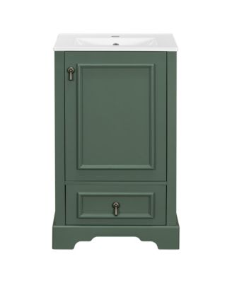 20" Solid Wood And MDF Soft-Close Door, U-Shaped Shelf, Drawer and Storage Rack Bathroom Vanity with Ceramic Sink