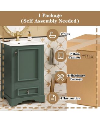 20" Solid Wood And MDF Soft-Close Door, U-Shaped Shelf, Drawer and Storage Rack Bathroom Vanity with Ceramic Sink