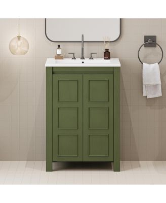 24" Small Bathroom Vanity with Ceramic Sink, 2 Soft-Close Doors and Adjustable Shelf