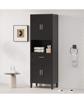 CASAINC 70.9-Inch Tall Freestanding Bathroom Storage Cabinet with Drawer, 4 Soft-Close Doors, Adjustable Shelves & Open Storage
