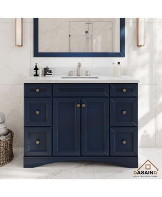 48-Inch Solid Wood Bathroom Vanity with Matching Top and Ceramic Basin