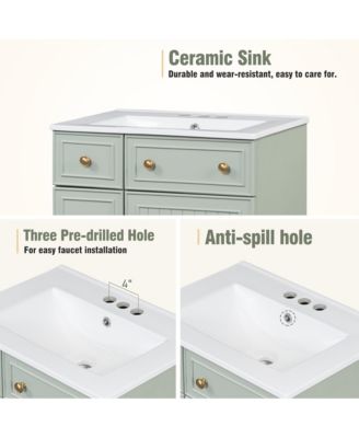 24" Bathroom Vanity Cabinet with Ceramic Sink, 2 Drawers and 1 Storage Door