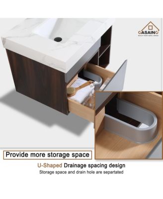 30-Inch Wall-Mounted Bathroom Vanity with Quartz Countertop and Double Topmount Sinks