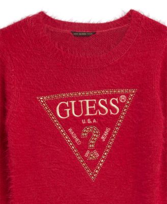 Girls 7-16 Long Sleeve Sweater with Rhinestone-Embellished Logo Dress
