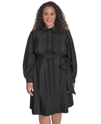 Plus Size Pleated Short Shirtdress