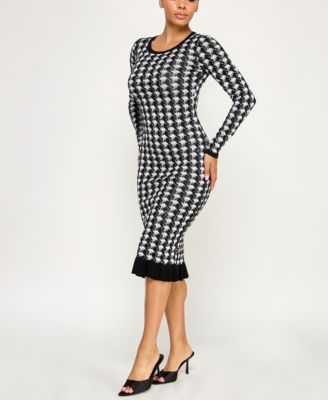 Juniors Sequin Houndstooth Ruffle Hem Midi Sweater Dress