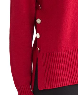 Women's Side Seam Button Mock Neck Sweater