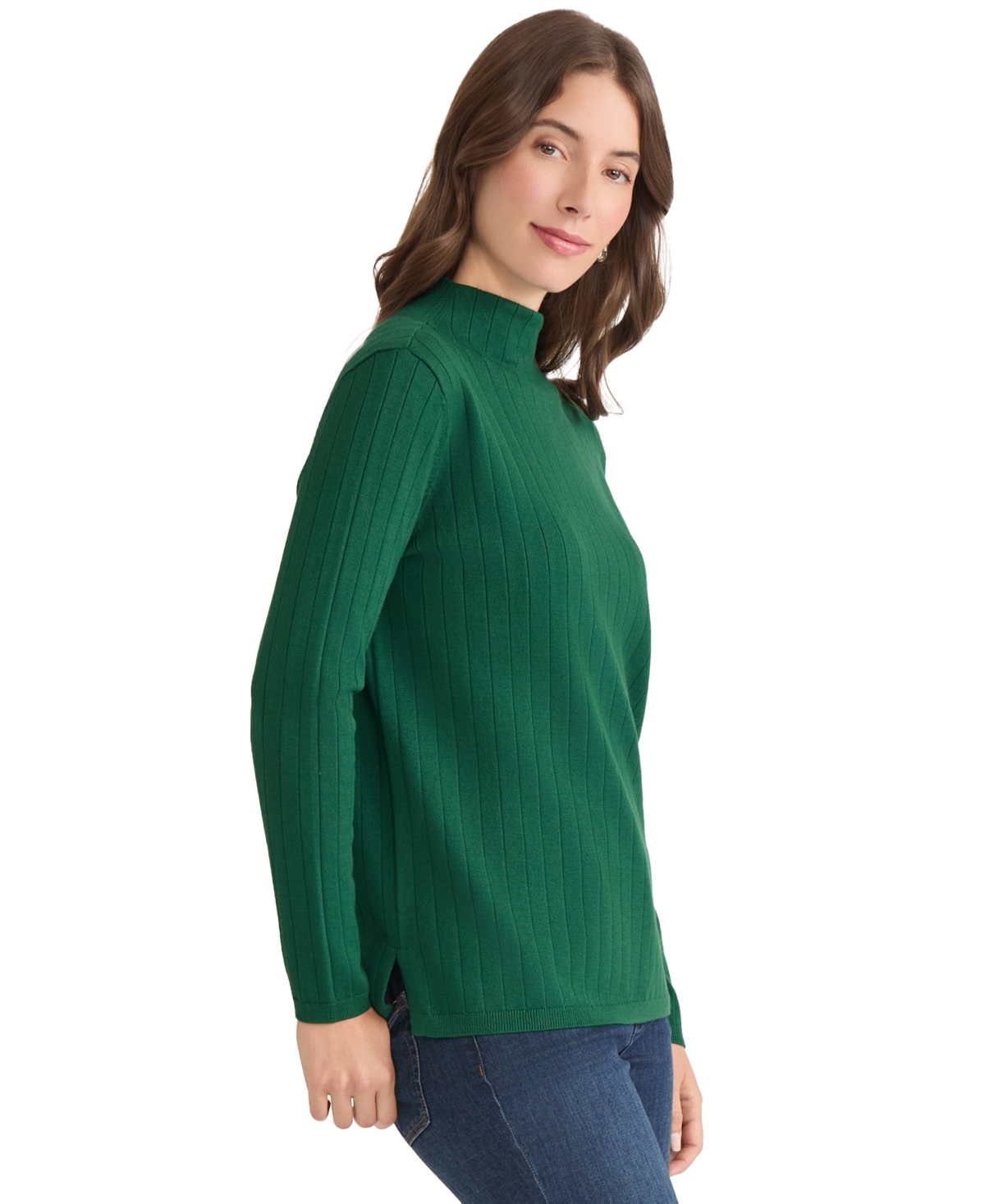 Jones New York Women's Wide Rib Funnel Neck Sweater In Green