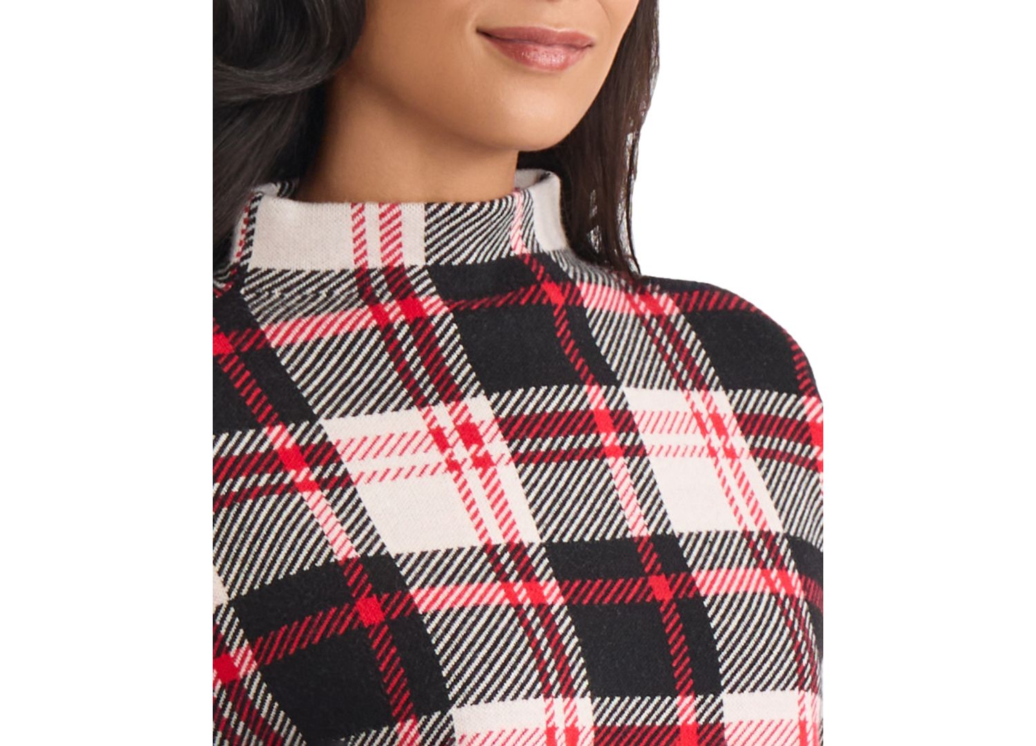 Women's Birdseye Plaid Funnel Neck Sweater