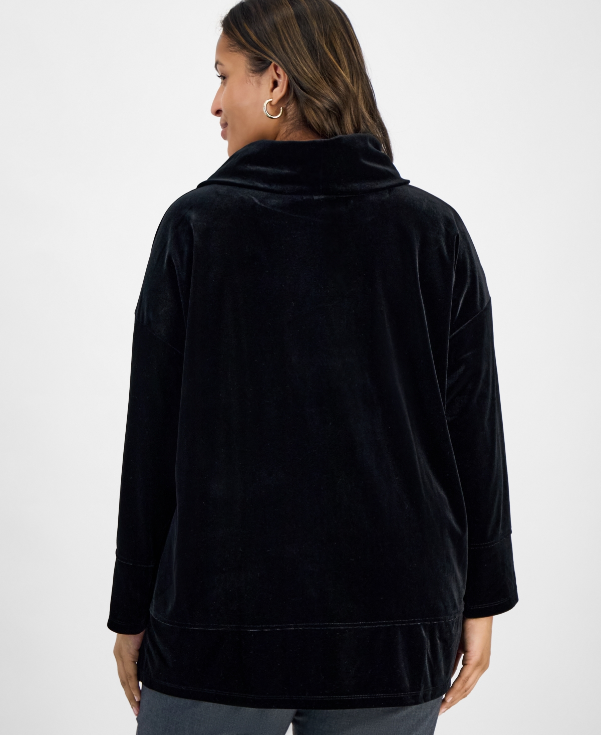 Jones New York Plus Size Velour Cowl-neck Top In Black