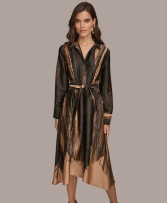 Donna Karan New York - Women's Printed Long Sleeve Twist Waist Dress