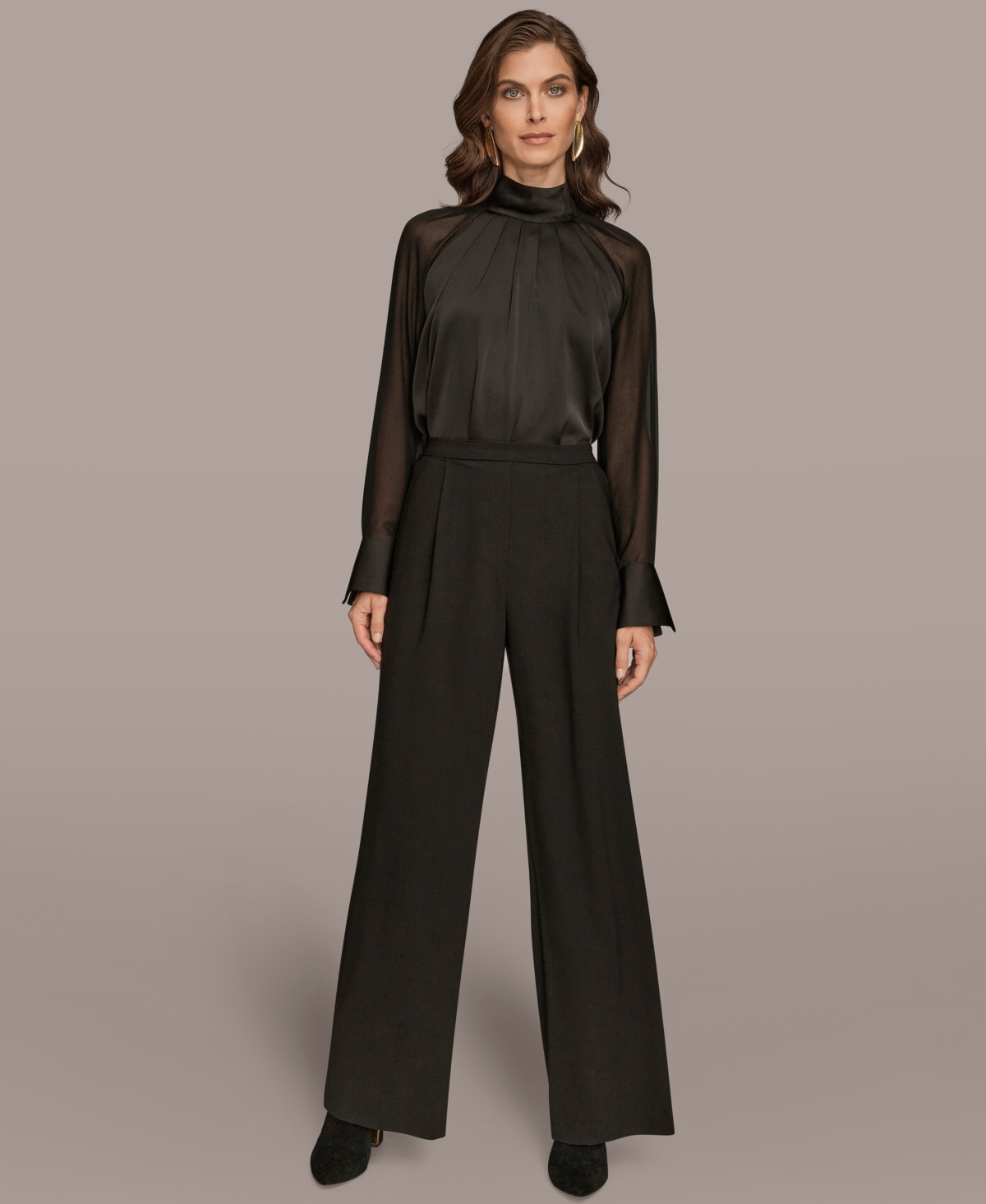 Donna Karan Women's Pleat Wide Leg Pull-on Pants In Black