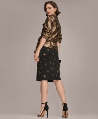 Women's Front Zip Metallic Leather Jacket