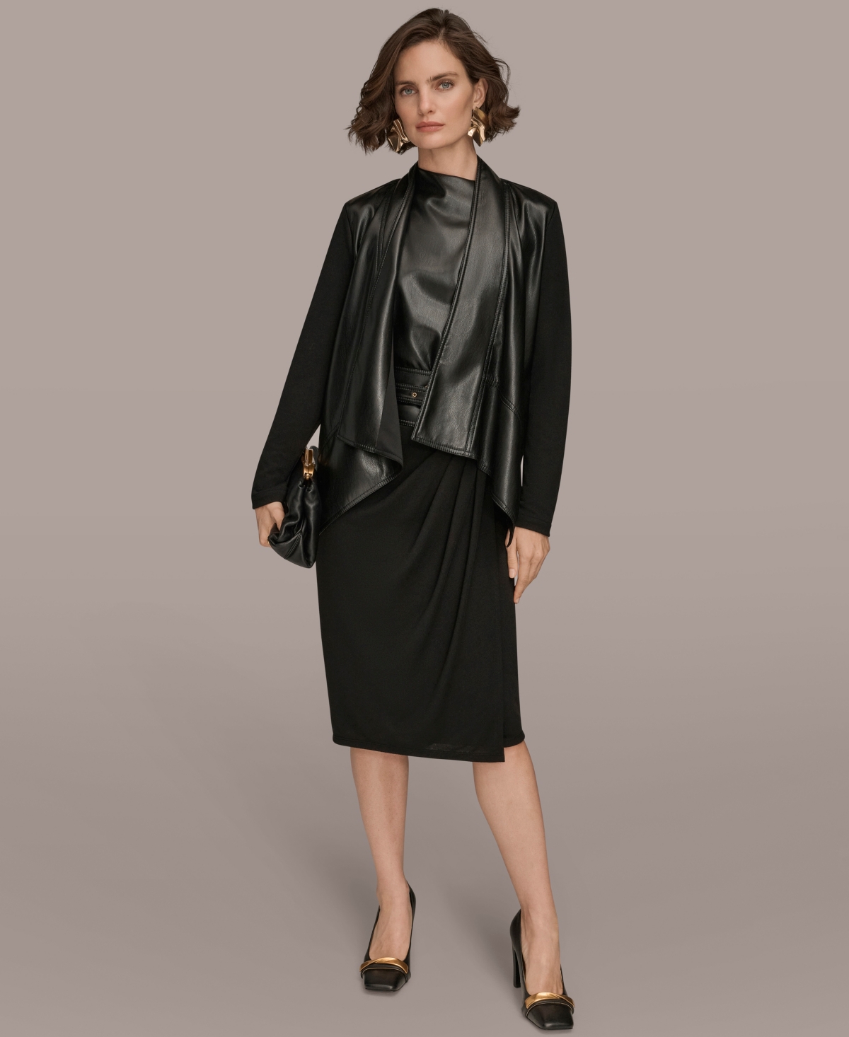 Donna Karan New York Flyaway Faux Leather & Knit Jacket In Black