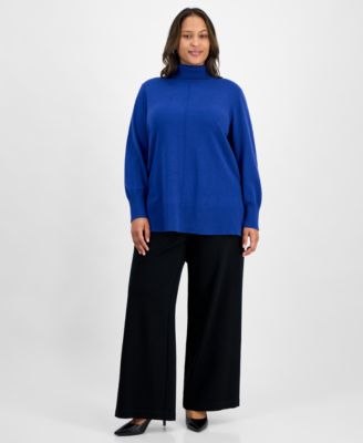 Plus Size Pintuck Mock-Neck Long-Sleeve Sweater