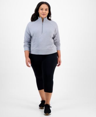Plus Size Heathered Quarter-Zip Fleece Top, Macy's Exclusive