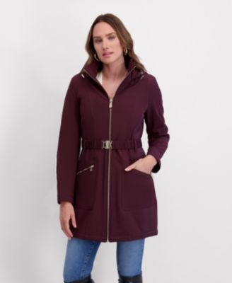 Women's Hooded, Metal Buckle Belted Softshell with Embossed Panels