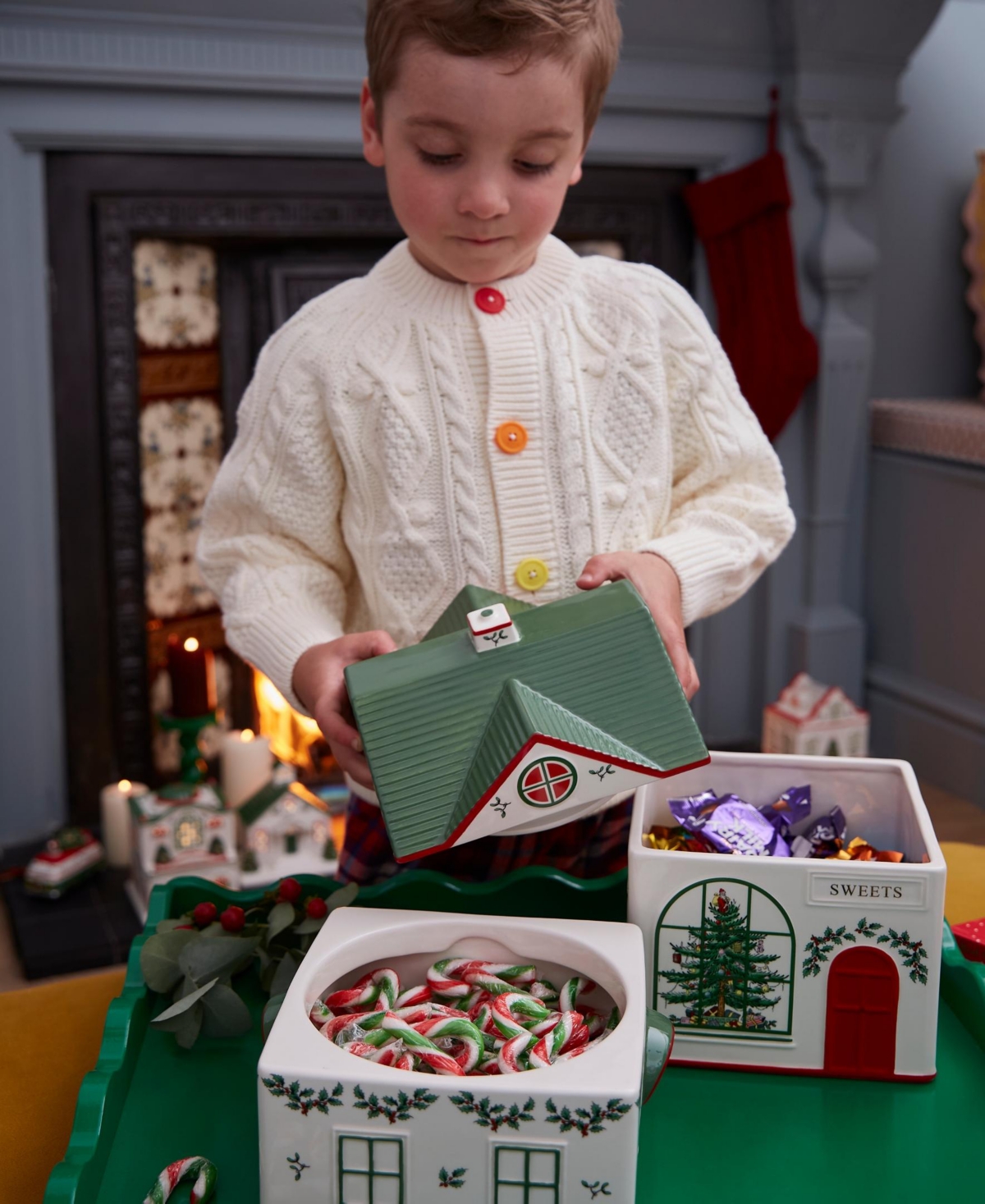 Spode Christmas Tree Village Stacking Canister In Multi