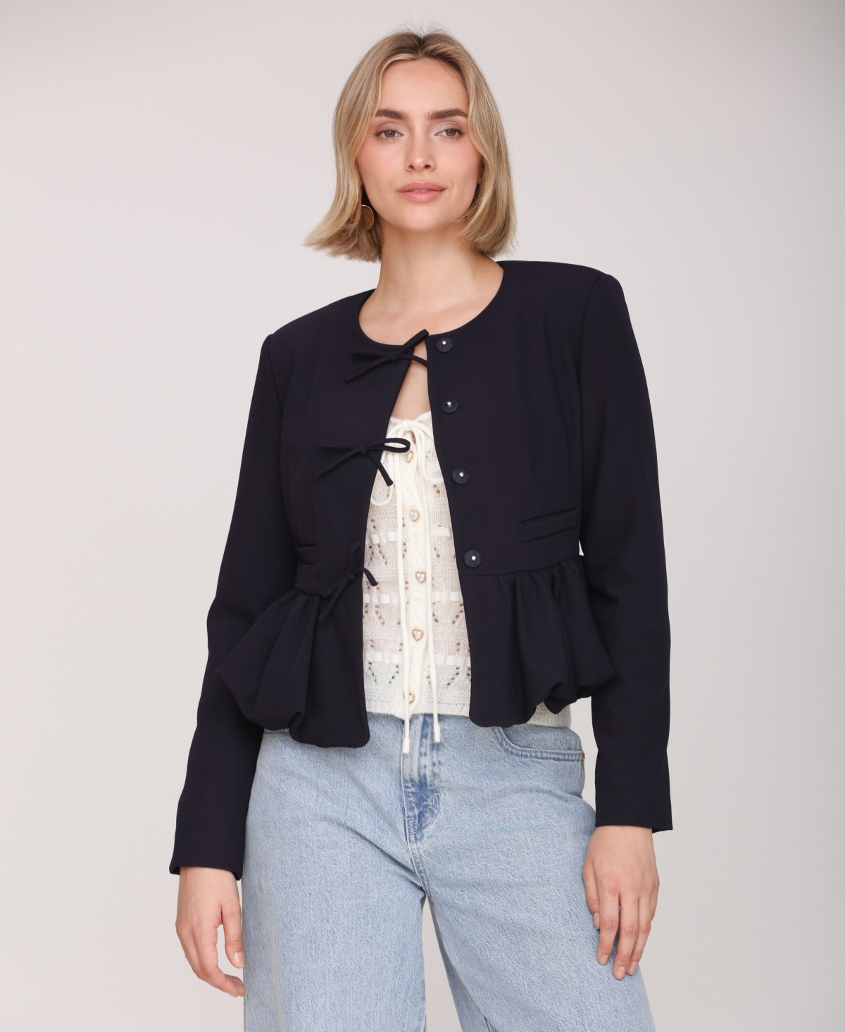 Avec Les Filles Women's Long Sleeve Bow Jacket In Animal Print