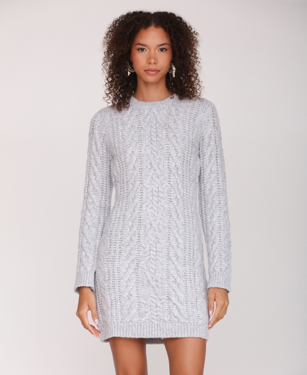 Avec Les Filles Women's Long Sleeve Cable Knit Mini Dress