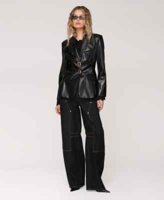 Women's Faux Leather Long Sleeve Hourglass Blazer