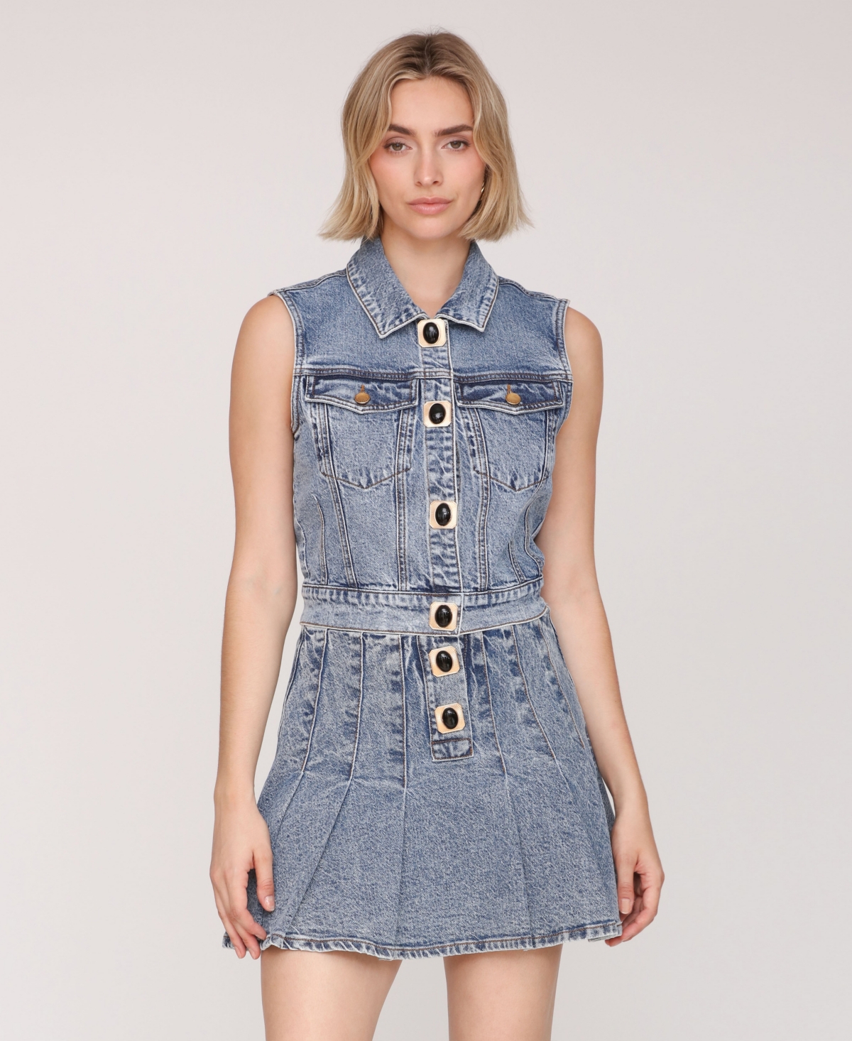 Avec Les Filles Women's Button Detail Trucker Vest